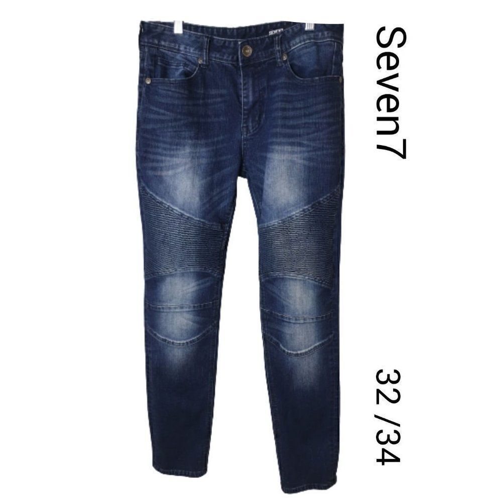 Seven7 Premium Denim Jeans 32x34 Slim Moto Embroidered Pockets NWOT